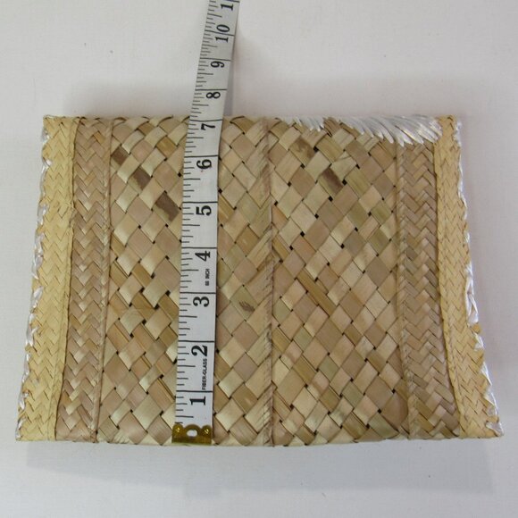 Vintage Raffia Straw And Shell Boho Clutch Handbag Summer Beach Envelope Bag - Picture 7 of 7